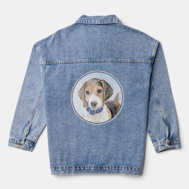 Beagle Painting - Cute Original Dog Art Denim Jacket (Back)
