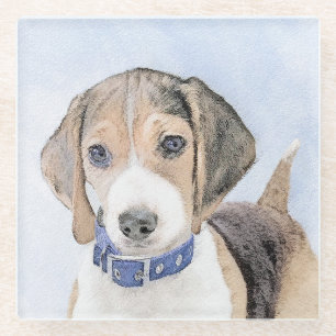 Beagle Painting - Cute Original Dog Art Glass Coaster