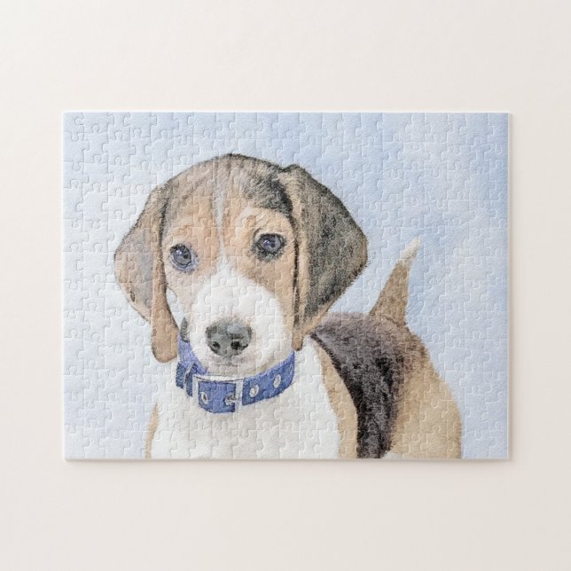 Beagle Painting - Cute Original Dog Art Jigsaw Puzzle (Horizontal)