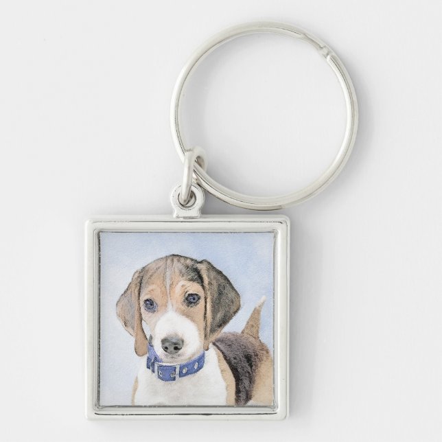 Beagle Painting - Cute Original Dog Art Key Ring (Front)