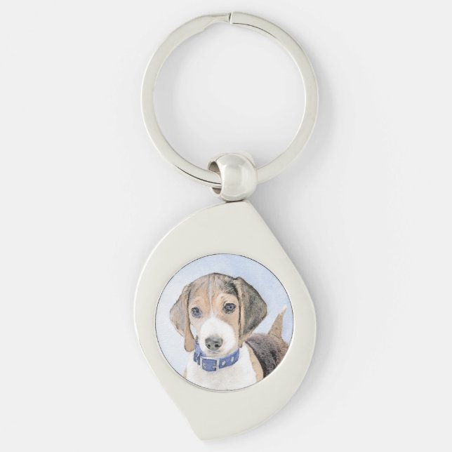 Beagle Painting - Cute Original Dog Art Key Ring (Front)