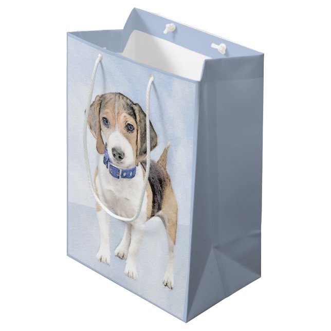 Beagle Painting - Cute Original Dog Art Medium Gift Bag (Front Angled)