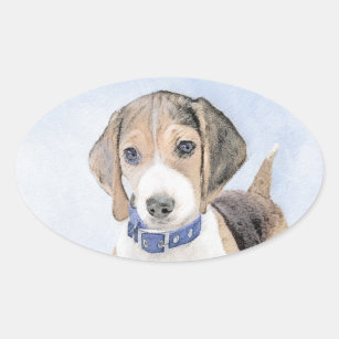Beagle Painting - Cute Original Dog Art Oval Sticker