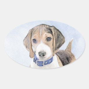 Beagle Painting - Cute Original Dog Art Oval Sticker