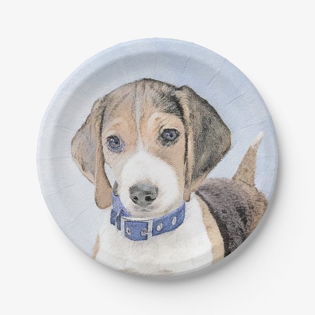 Beagle Painting - Cute Original Dog Art Paper Plate (Front)