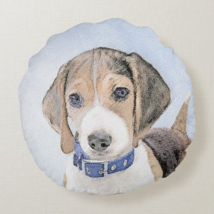 Beagle Painting - Cute Original Dog Art Round Cushion