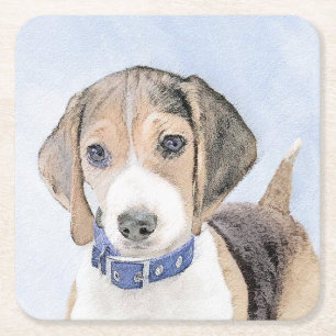 Beagle Painting - Cute Original Dog Art Square Paper Coaster