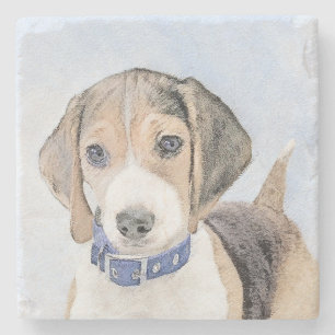 Beagle Painting - Cute Original Dog Art Stone Coaster