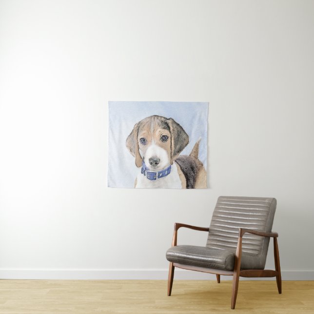 Beagle Painting - Cute Original Dog Art Tapestry (In Situ (Horizontal))