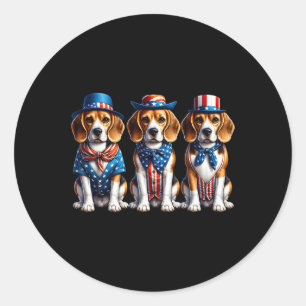 Beagle Patriotic 4th Of July Usa Flag America Pupp Classic Round Sticker
