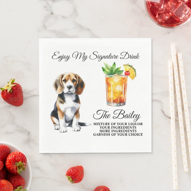 Beagle Personalised Signature Drink Wedding Pet Napkin (Insitu)