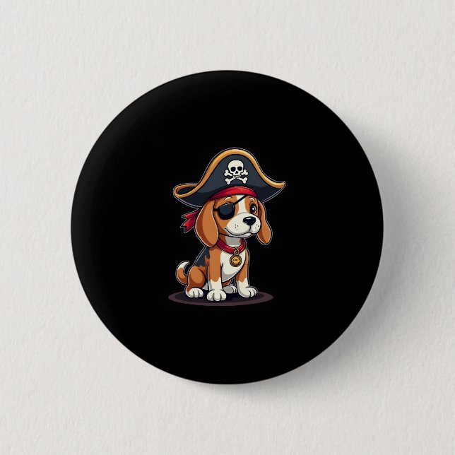 Beagle Pirate Costume Jolly Roger Flag Skull Cross 6 Cm Round Badge (Front)