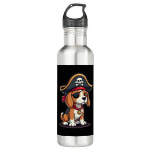 Beagle Pirate Costume Jolly Roger Flag Skull Cross 710 Ml Water Bottle