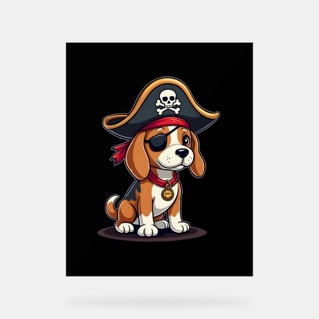Beagle Pirate Costume Jolly Roger Flag Skull Cross Acrylic Sign (Front)