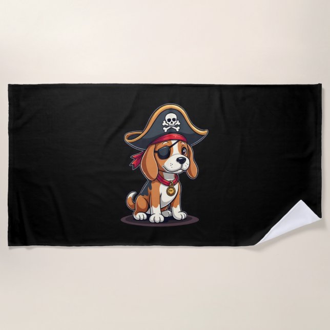 Beagle Pirate Costume Jolly Roger Flag Skull Cross Beach Towel (Front)
