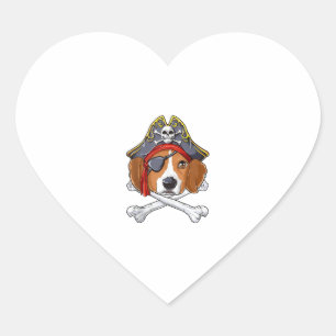 Beagle Pirate Costume Jolly Roger Flag Skull Cross Heart Sticker