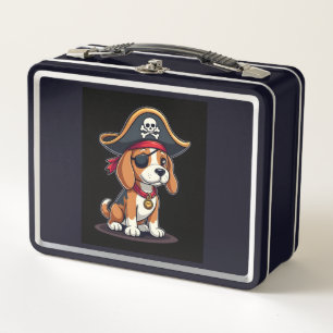 Beagle Pirate Costume Jolly Roger Flag Skull Cross Metal Lunch Box