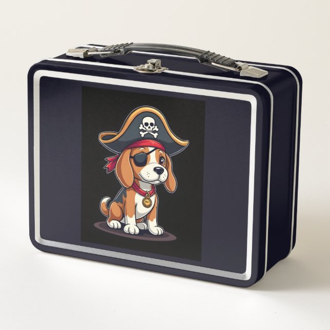 Beagle Pirate Costume Jolly Roger Flag Skull Cross Metal Lunch Box (Front)