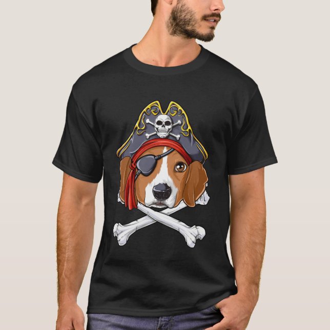 Beagle Pirate Costume Jolly Roger Flag Skull Cross T-Shirt (Front)