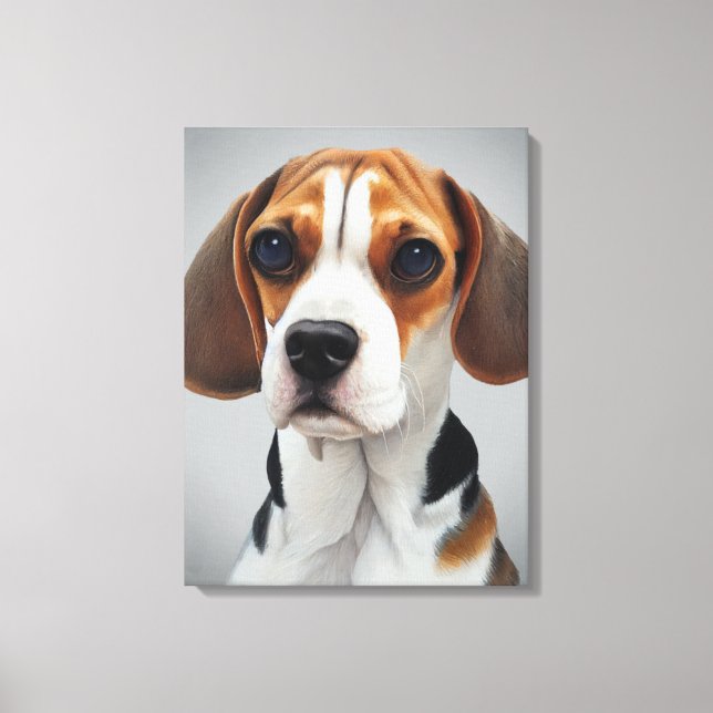 Beagle Portrait Gouache Fine Art Canvas Print (Front)