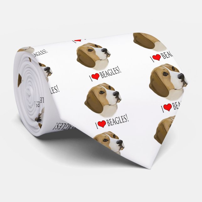 Beagle Portrait: I Love Beagles! Tie (Rolled)