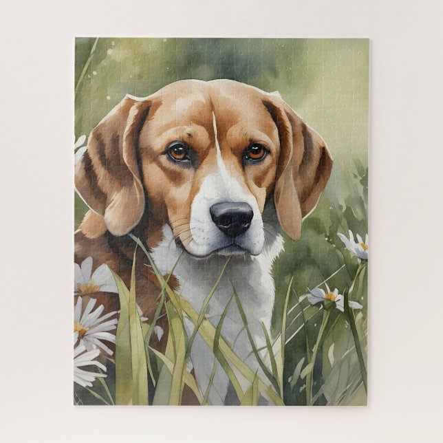 Beagle portrait in grass jigsaw puzzle (Vertical)