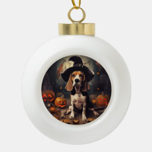 Beagle Pumpkins Halloween Scary Ceramic Ball Christmas Ornament