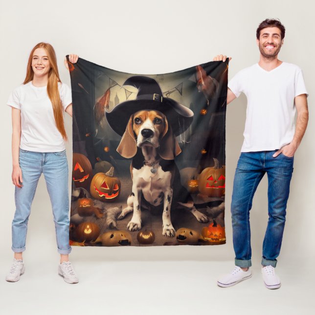 Beagle Pumpkins Halloween Scary Fleece Blanket (In Situ)