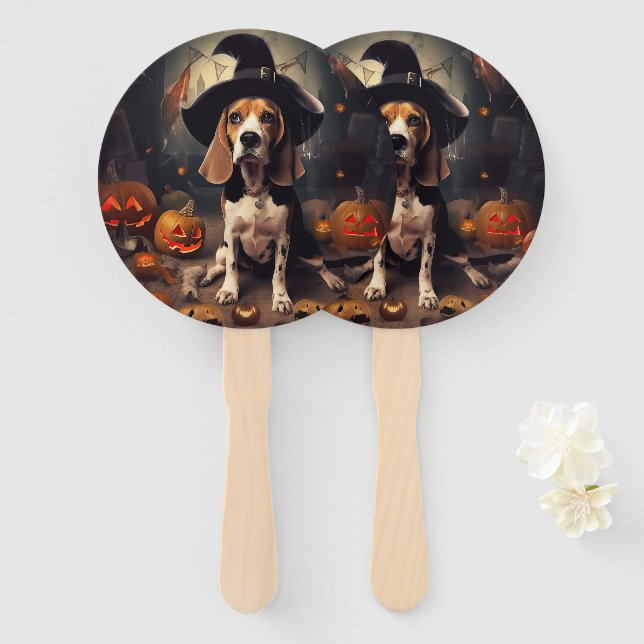Beagle Pumpkins Halloween Scary Hand Fan (Front and Back)
