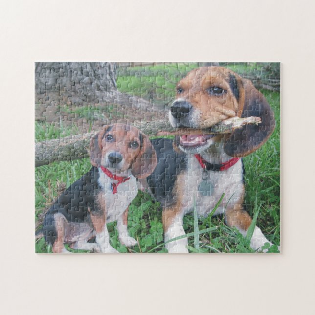 Beagle Pup Enjoying Chewing On a Stick Jigsaw Puzzle (Horizontal)