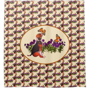 Beagle Puppy And Butterflies Animal Shower Curtain