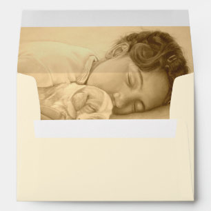 beagle puppy and child realist portrait painting envelopes