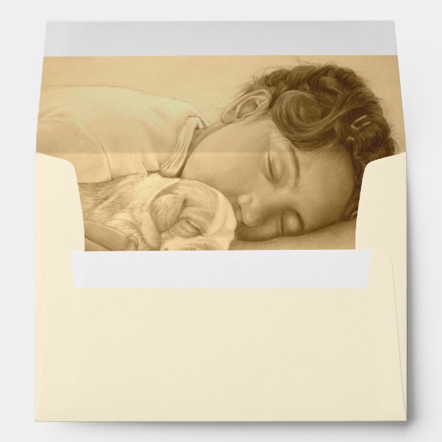 beagle puppy and child realist portrait painting envelopes (Back (Bottom))
