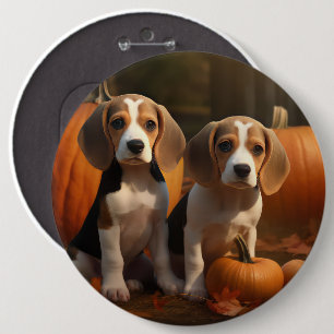 Beagle Puppy Autumn Delight Pumpkin 6 Cm Round Badge