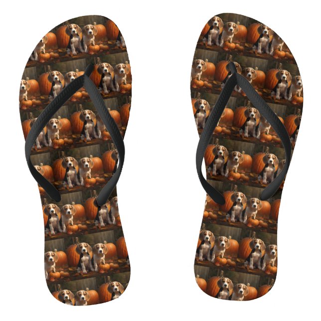 Beagle Puppy Autumn Delight Pumpkin  Flip Flops (Footbed)