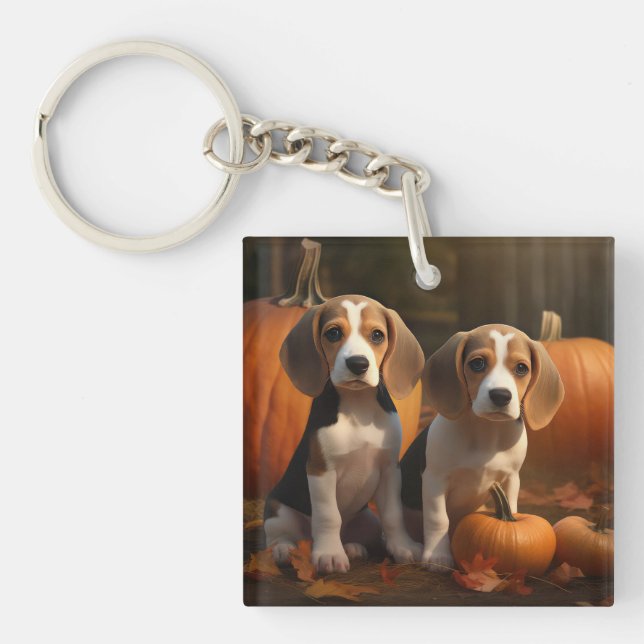 Beagle Puppy Autumn Delight Pumpkin  Key Ring (Front)