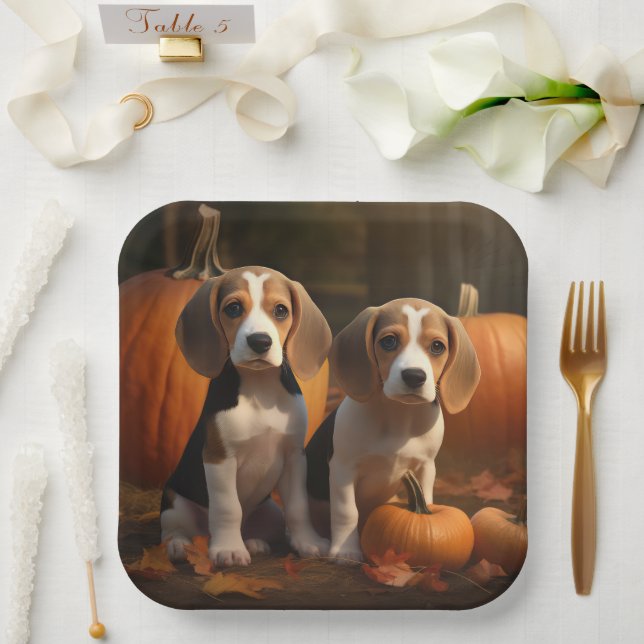 Beagle Puppy Autumn Delight Pumpkin  Paper Plate (Wedding)