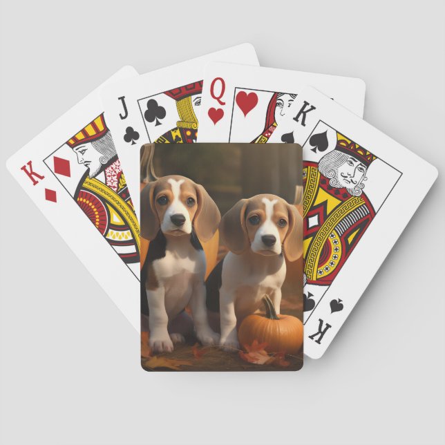 Beagle Puppy Autumn Delight Pumpkin  Playing Cards (Back)