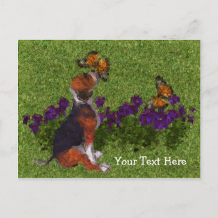 Beagle Puppy Butterflies Customisable Postcard