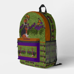 Beagle Puppy Butterflies Dog Art Personalised Printed Backpack