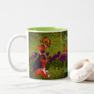 Beagle Puppy Butterflies Dog Art Personalised Two-Tone Coffee Mug