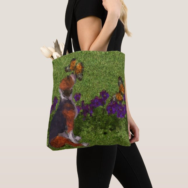 Beagle Puppy Butterflies Dog Art Photo Painting  Tote Bag (Close Up)
