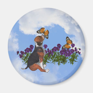 Beagle Puppy Butterflies Flowers Animal Magnet