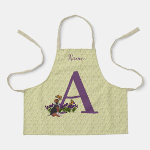 Beagle Puppy Butterflies Monogram Initial A Name   Apron