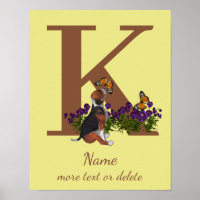 Beagle Puppy Butterflies Monogram Initial K Name