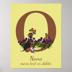 Beagle Puppy Butterflies Monogram Initial O Name Poster