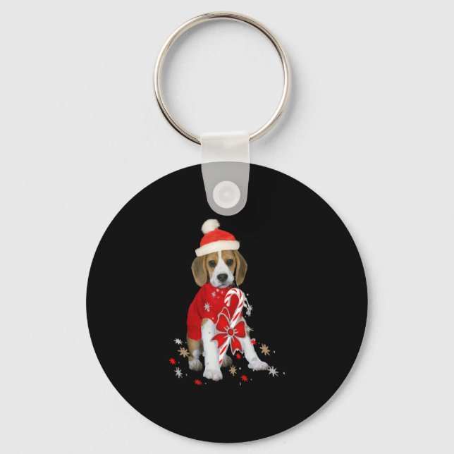 Beagle Puppy Christmas Baby Bodysuit Key Ring (Front)