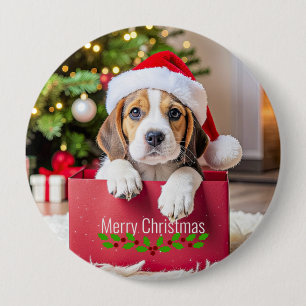 Beagle Puppy Christmas Design, 10 Cm Round Badge