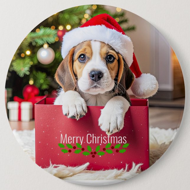 Beagle Puppy Christmas Design, 6 Cm Round Badge (Front)