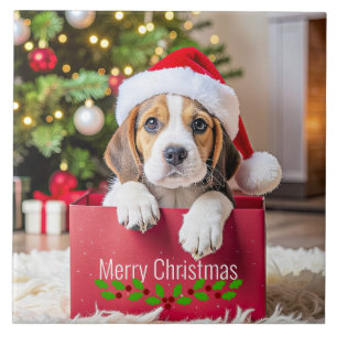 Beagle Puppy Christmas Design, Tile